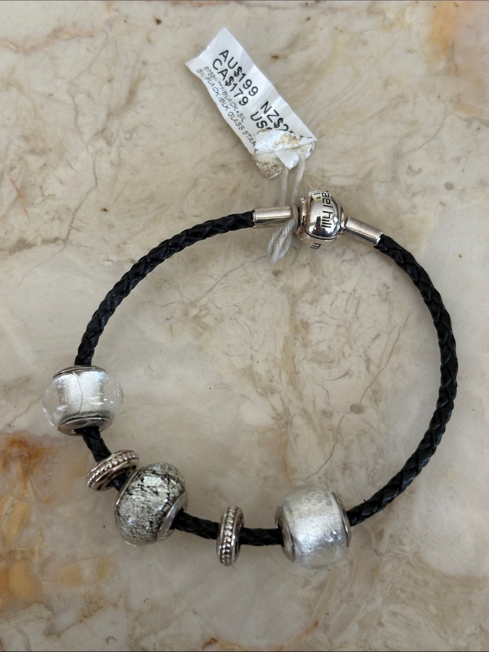 NWT Michael Hill Murano Glass Charm Bracelet Starter Set 3 Beads + 2 Spacers